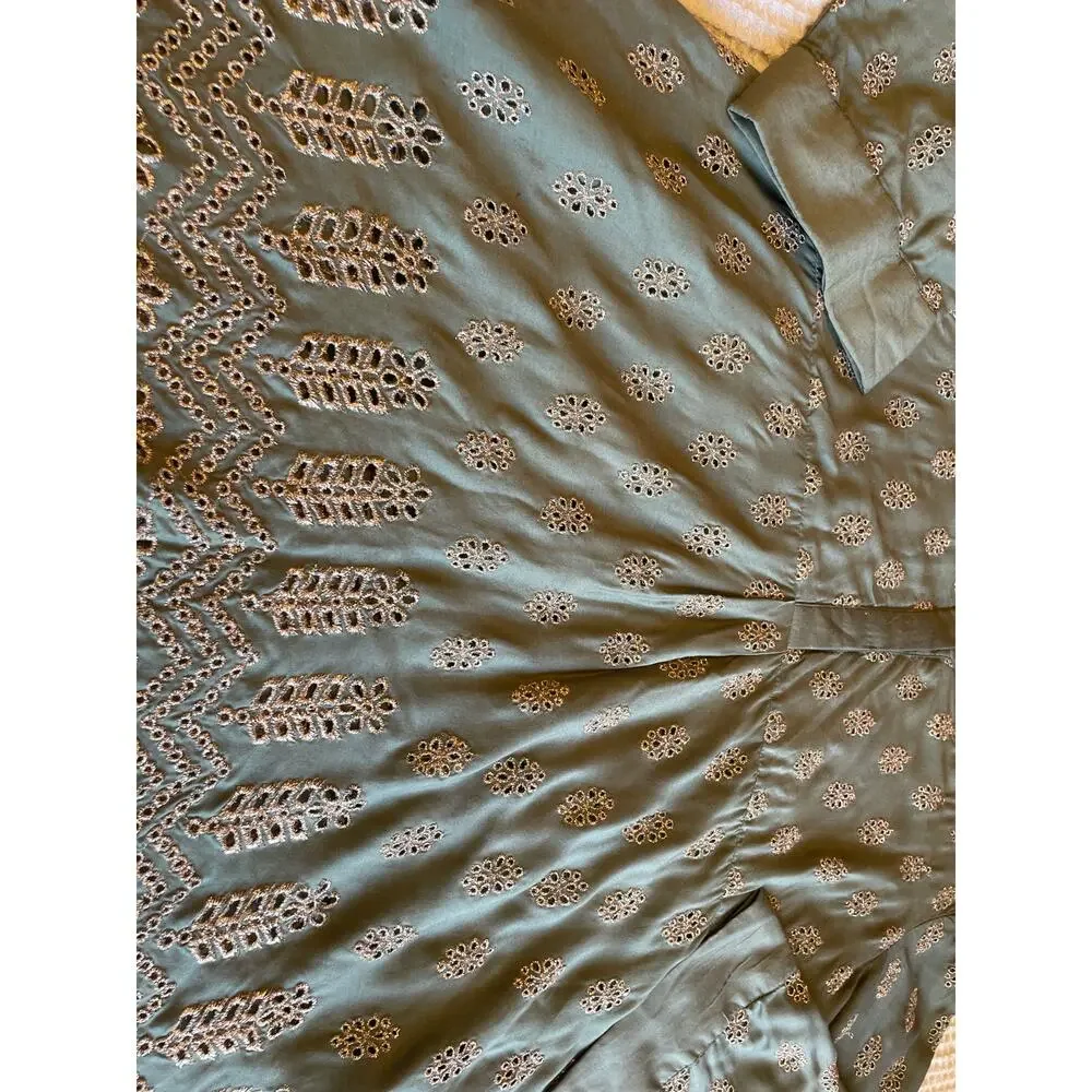 Ruby Yaya Boho Festival Style Green W/ Metallic Eyelet Long Sleeve Tunic XL - Picture 15 of 16